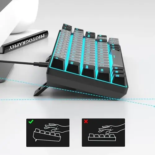 MageGee Portativ 60% mexanik o'yin klaviaturasi, MK-Box LED yoritgichli ixcham 68 tugmali mini simli ofis klaviaturasi Windows Laptop PC Mac uchun - Kulrang/Qora - 4