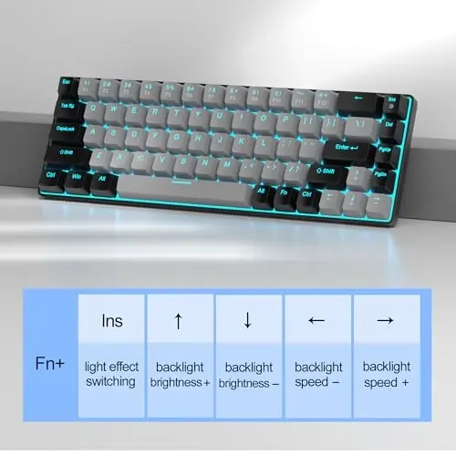 MageGee Portativ 60% mexanik o'yin klaviaturasi, MK-Box LED yoritgichli ixcham 68 tugmali mini simli ofis klaviaturasi Windows Laptop PC Mac uchun - Kulrang/Qora - 5