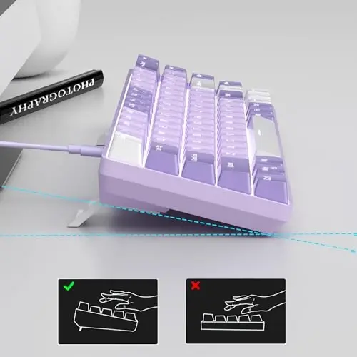 MageGee Портативная 60% Механическая Игровая Клавиатура, MK-Box LED Белая Подсветка Компактная 68 Клавиш Мини Проводная Офисная Клавиатура с Красным Переключателем для Windows Ноутбука ПК Mac - Фиалки - 3