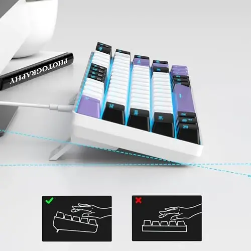 MageGee Портативная 60% Механическая игровая клавиатура, MK-Box LED Подсветка Компактная 68 клавиш Мини Проводная офисная клавиатура с красными переключателями для Windows Ноутбука ПК Mac - Белый/Фиолетовый - 4