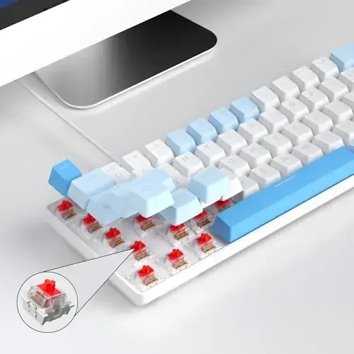 MageGee Портативная 60% Механическая игровая клавиатура, MK-Box LED с подсветкой, компактная 68-клавишная мини-проводная офисная клавиатура с красным переключателем для Windows Laptop PC Mac - Sky Blue - 6