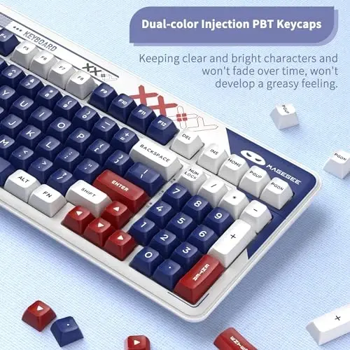 MageGee simsiz mexanik klaviatura, Cloud98 RGB orqa yoritgichli uch rejimli 2.4GHz/BT/USB-C simli oʻyin klaviaturasi, Gasket oʻrnatilgan PBT materialli 98 tugmali issiq almashtiriladigan klaviatura - Cloud Sea/LvoryWhite Switch - 6