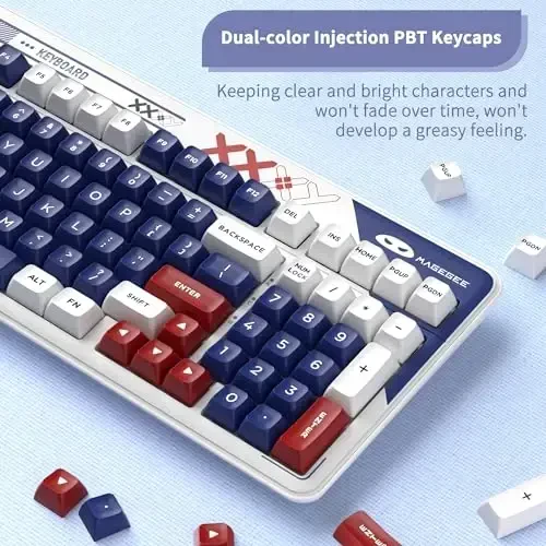MageGee simsiz mexanik klaviatura, Cloud98 RGB orqa yoritgichli uch rejimli 2.4GHz/BT/USB-C simli oʻyin klaviaturasi, Gasket oʻrnatilgan PBT materialli 98 tugmali issiq almashtiriladigan klaviatura - Cloud Sea/LvoryWhite Switch - 6