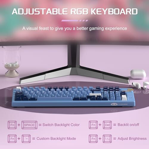 MageGee Simsiz Mexanik Klaviatura, Tri-Mode 2.4GHz/BT/USB-C Issiq Almashtiriladigan 98 Tugmali Gasket O'yin Klaviatura, RGB Orqa Yoritgichli Moviy Kit Kalitlari Kompyuter Gamer Ofisi uchun (To'q Ko'k) - MageGee (1)