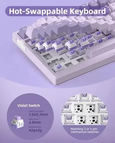 MageGee SKY81 75% Wireless Gasket Mechanical Gaming Keyboard, Hot Swappable RGB Custom Creamy Keyboard w/ 5-Layer Padding, BT/2.4G/USB-C, Knob Control, NKRO for Win/Mac (Dreamy Sky, Violet Switch) - 5