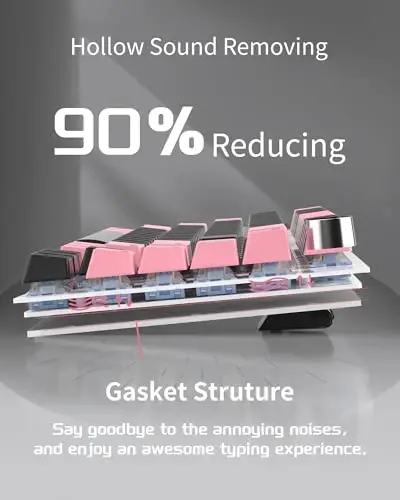 MageGee SKY81 75% Wireless Gasket Mechanical Gaming Keyboard, Hot Swappable RGB Custom Creamy Keyboard w/ 5-Layer Padding, BT/2.4G/USB-C, Knob Control, NKRO for Win/Mac (Pink&Black, Blue Whale Switch) - 3