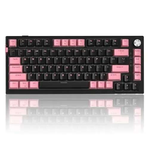 MageGee SKY81 75% Wireless Gasket Mechanical Gaming Keyboard, Hot Swappable RGB Custom Creamy Keyboard w/ 5-Layer Padding, BT/2.4G/USB-C, Knob Control, NKRO for Win/Mac (Pink&Black, Blue Whale Switch) - 1