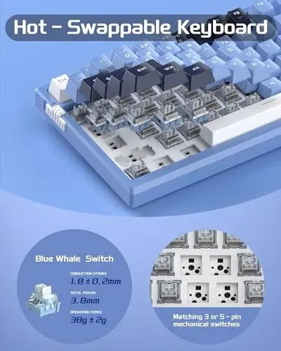 MageGee SKY81 75% Mechanical Gaming Keyboard, Gasket Hot Swappable Wired Custom Creamy Keyboard w/ 5-Layer Sound Padding, Knob Control, RGB Backlit, NKRO for Win/Mac (Prussian Blue, Blue Whale Switch) - 4
