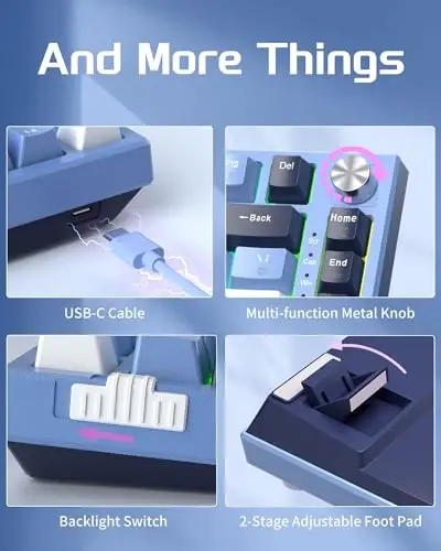 MageGee SKY81 75% Mechanical Gaming Keyboard, Gasket Hot Swappable Wired Custom Creamy Keyboard w/ 5-Layer Sound Padding, Knob Control, RGB Backlit, NKRO for Win/Mac (Prussian Blue, Blue Whale Switch) - 5