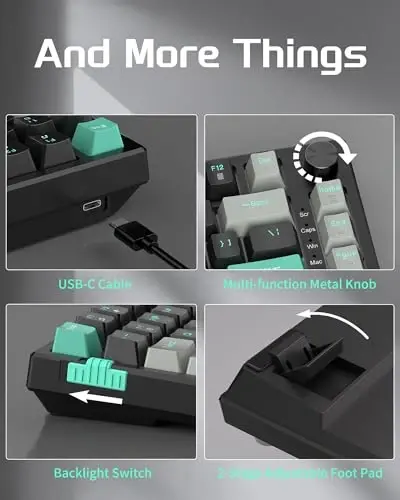 MageGee SKY81 75% Mechanical Gaming Keyboard, Gasket Hot Swappable Wired Custom Creamy Keyboard with 5-Layer Sound Dampening, Knob Control, RGB Backlit, NKRO for Win/Mac (Dark Elf, Blue Whale Switch) - 5