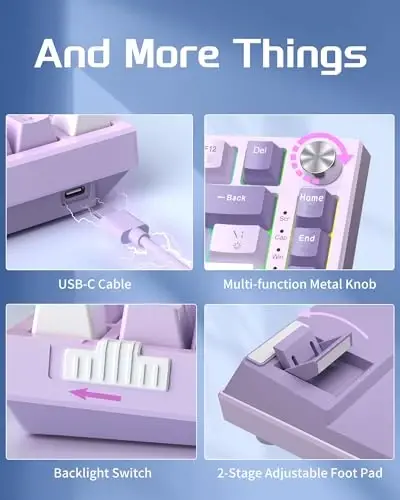 MageGee SKY81 75% Mechanical Gaming Keyboard, Gasket Hot Swappable Wired Custom Creamy Keyboard with 5-Layer Sound Dampening, Knob Control, RGB Backlit, NKRO for Win/Mac (Violet, Violet Switch) - 5