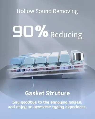 MageGee SKY81 75% Mechanical Gaming Keyboard, Hot Swappable Wired Custom Creamy Keyboards with 5-Layer Sound Dampening, Knob Control, RGB Backlit, NKRO for Win/Mac (Ice Sea Blue, Pink Bear Switch) - 2