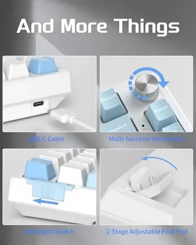 MageGee SKY81 75% Mechanical Gaming Keyboard, Hot Swappable Wired Custom Creamy Keyboards with 5-Layer Sound Dampening, Knob Control, RGB Backlit, NKRO for Win/Mac (Ice Sea Blue, Pink Bear Switch) - 5