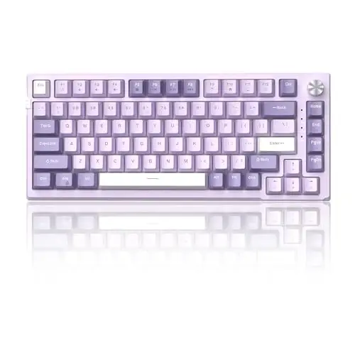 MageGee SKY81 75% Mexanik O'yin Klavaturasi, 5 qatlamli tovush so'ndirgichli Gasket Hot Swappable Simli Maxsus Kremsi Klaviatura, Tugma Boshqaruvi, RGB Orqa Yorug'lik, Win/Mac uchun NKRO (Binafsharang, Binafsharang Switch) - MAGEGEE