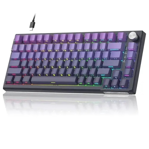 MageGee SKY81 75% Mexanik O'yin Klavishaturasi, RGB Hot Swappable Simli Maxsus Krem Klavishalar, 5 Qavatli Ovoz So'ndiruvchi, Tugma, Win/Mac uchun Yon Tomoni Bosilgan Klavishalar (To'q Binafsha, Ko'k Kit Switch) - 1