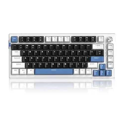 MageGee SKY81 75% Simsiz Gasket Mexanik O'yin Klaviaturasi, Issiq almashtiriladigan RGB Maxsus Kremalı Klaviatura, 5 Qatlamli To'ldirish, BT/2.4G/USB-C, Tugma Nazorati, Win/Mac Uchun NKRO (Mecha, Moviy Kit Switch) 