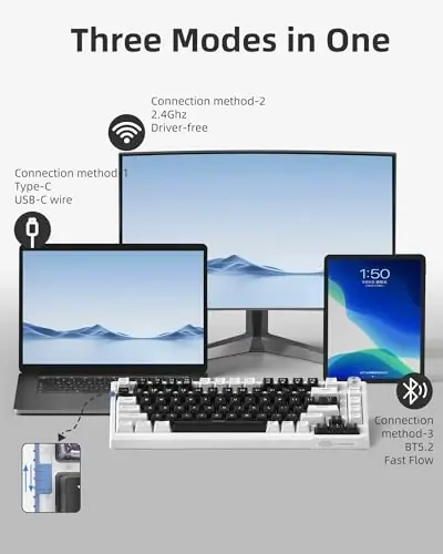 MageGee SKY81 75% Simsiz Gasket Mexanik O'yin Klaviaturasi, Issiq almashtiriladigan RGB Maxsus Kremalı Klaviatura, 5 Qatlamli To'ldirish, BT/2.4G/USB-C, Tugma Nazorati, Win/Mac Uchun NKRO (Mecha, Moviy Kit Switch) - 2