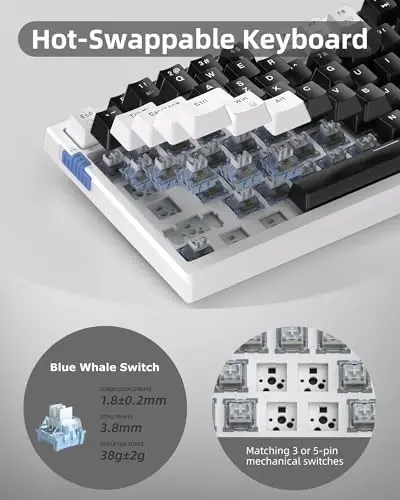 MageGee SKY81 75% Simsiz Gasket Mexanik O'yin Klaviaturasi, Issiq almashtiriladigan RGB Maxsus Kremalı Klaviatura, 5 Qatlamli To'ldirish, BT/2.4G/USB-C, Tugma Nazorati, Win/Mac Uchun NKRO (Mecha, Moviy Kit Switch) - 5