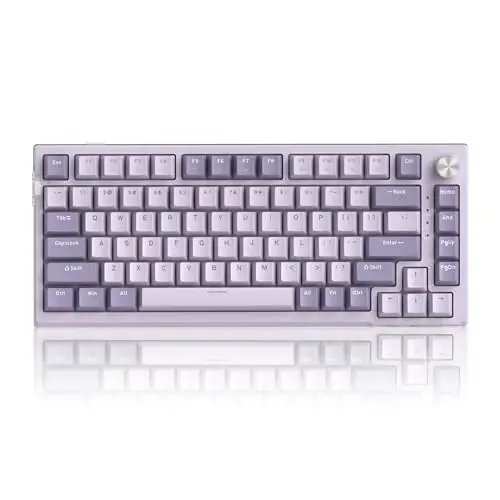 MageGee SKY81 75% simsiz qistirmali mexanik oʻyin klaviaturasi, issiq almashtiriladigan RGB sozlanadigan qaymoqli klaviatura, 5 qatlamli plomba, BT/2.4G/USB-C, tugma boshqaruvi, Win/Mac uchun NKRO (Dreamy Sky, Violet Switch) - MAGEGEE