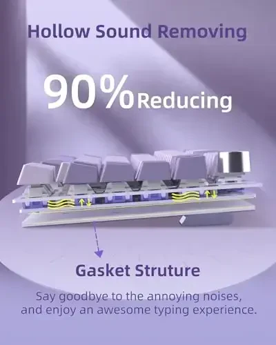 MageGee SKY81 75% simsiz qistirmali mexanik oʻyin klaviaturasi, issiq almashtiriladigan RGB sozlanadigan qaymoqli klaviatura, 5 qatlamli plomba, BT/2.4G/USB-C, tugma boshqaruvi, Win/Mac uchun NKRO (Dreamy Sky, Violet Switch) - 3