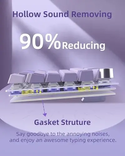 MageGee SKY81 75% simsiz qistirmali mexanik oʻyin klaviaturasi, issiq almashtiriladigan RGB sozlanadigan qaymoqli klaviatura, 5 qatlamli plomba, BT/2.4G/USB-C, tugma boshqaruvi, Win/Mac uchun NKRO (Dreamy Sky, Violet Switch) - 3