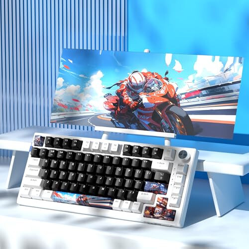 MageGee SKY81 75% Wireless Gasket Mechanical Gaming Keyboard, Hot Swappable RGB Custom Creamy Keyboard w/ 5-Layer Padding, BT/2.4G/USB-C, Knob Control, NKRO for Win/Mac (Mecha, Blue Whale Switch) - 2