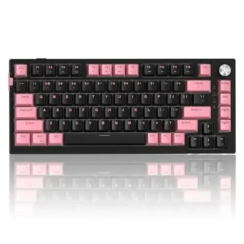 MageGee SKY81 75% Wireless Gasket Mechanical Gaming Keyboard, Hot Swappable RGB Custom Creamy Keyboard w/ 5-Layer Padding, BT/2.4G/USB-C, Knob Control, NKRO for Win/Mac (Pink&Black, Blue Whale Switch) - MAGEGEE (1)