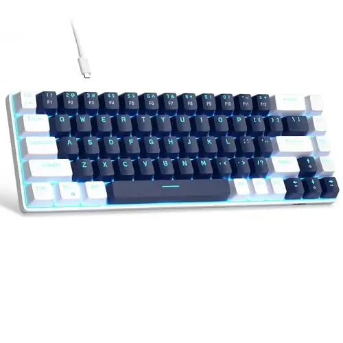 MageGee Portable 60% Mechanical Gaming Keyboard, MK-Box LED Backlit Compact 68 Keys Mini Wired Office Keyboard with Blue Switch for Windows Laptop PC Mac - Blue/White - 1