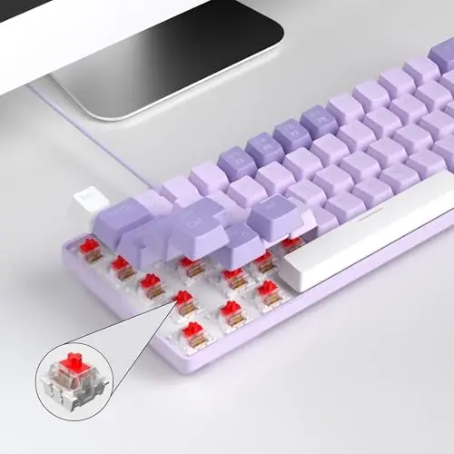 MageGee Portable 60% Mechanical Gaming Keyboard, MK-Box LED White Backlit Compact 68 Keys Mini Wired Office Keyboard with Red Switch for Windows Laptop PC Mac - Violets - 6