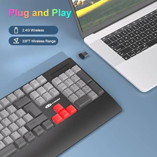 MageGee Wireless Gaming Keyboard, Full Size RGB LED Backlit Membrane Keyboard, Mechanical Feeling 104 Keys PC Gaming Keyboard, Computer Office Keyboard for Mac Win Desktop (Black Grey) - 3