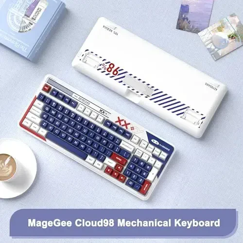 MageGee Wireless Mechanical Keyboard,Cloud98 RGB Backlight Triple Mode 2.4GHz/BT/USB-C Wired Gaming Keyboard,Gasket Mounted PBT Material 98 Keys Hot-Swappable Keyboard - Cloud Sea/LvoryWhite Switch - 7