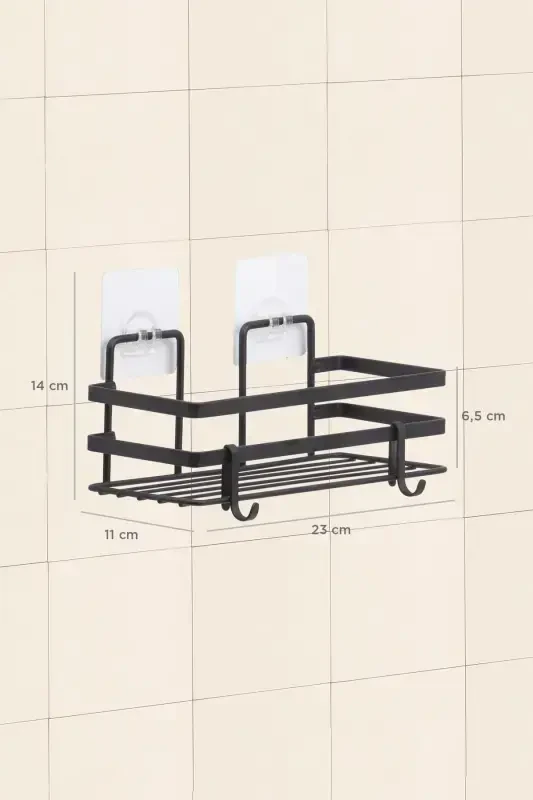 Magic Fix Magic Adhesive Black Laminated Rectangular Bathroom Shelf - 11x24 Cm - 2