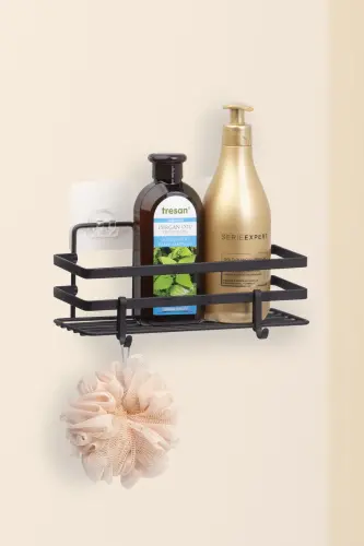 Magic Fix Magic Adhesive Black Laminated Rectangular Bathroom Shelf - 11x24 Cm - OKYANUS HOME (1)