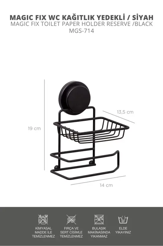 Magic Fix Magic Adhesive Black Spare Toilet Paper Holder-Black - 3