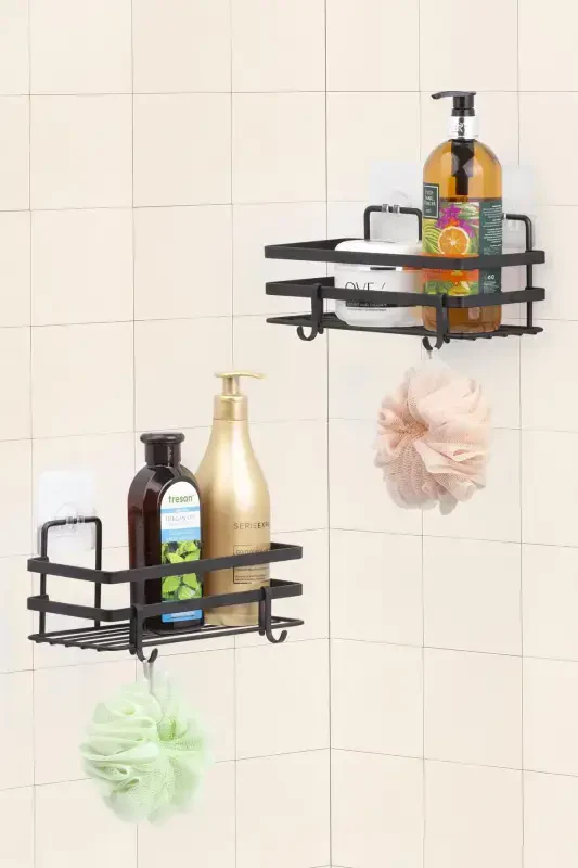 Magic Fix Magic Adhesive Hooked Black Framed 2 Pieces Rectangular Bathroom Shelf - 2