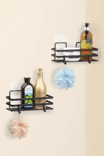 Magic Fix Magic Adhesive Hooked Black Framed 2 Pieces Rectangular Bathroom Shelf - 3
