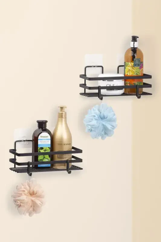 Magic Fix Magic Adhesive Hooked Black Framed 2 Pieces Rectangular Bathroom Shelf - 3