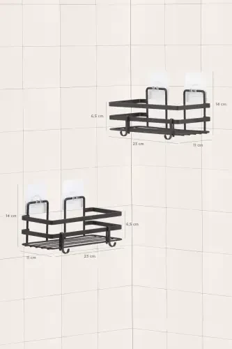 Magic Fix Magic Adhesive Hooked Black Framed 2 Pieces Rectangular Bathroom Shelf - 4