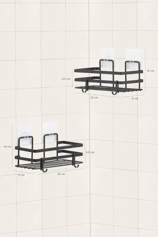 Magic Fix Magic Adhesive Hooked Black Framed 2 Pieces Rectangular Bathroom Shelf - 4