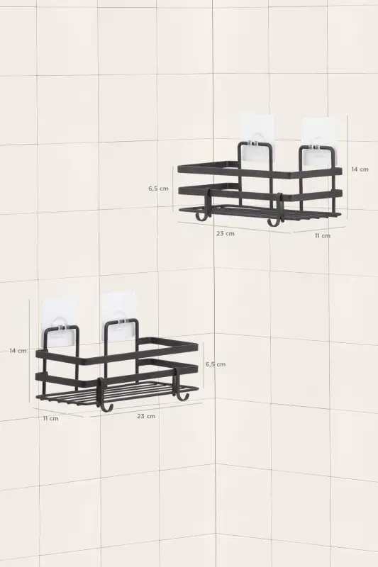 Magic Fix Magic Adhesive Hooked Black Framed 2 Pieces Rectangular Bathroom Shelf - 5