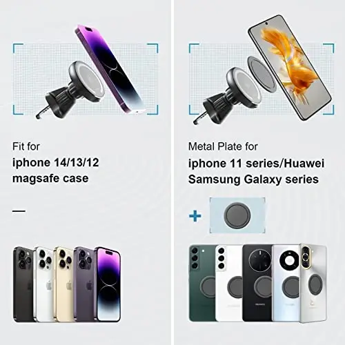 MAGJIEYX avtomatik moslashuvchan magnit simsiz zaryadlovchi iPhone 12/13/14/15/16Pro Max/Plus/Mini/Magsafe g'ilofi uchun Magsafe avtomobil ushlagichi, tez 36W QC 3.0 adapterli shamollatish paneli va asboblar paneli telefon ushlagichi - 3