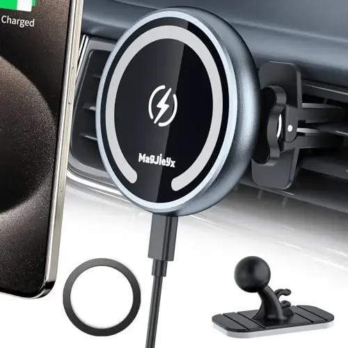 Magjieyx для автомобильного крепления Magsafe с беспроводной зарядкой, магнитная быстрая зарядка, совместимая с iPhone 15, 14, 13, 12, Pro Max, Mini, чехлом Magsafe, вентиляционным отверстием и креплением на приборную панель - 3