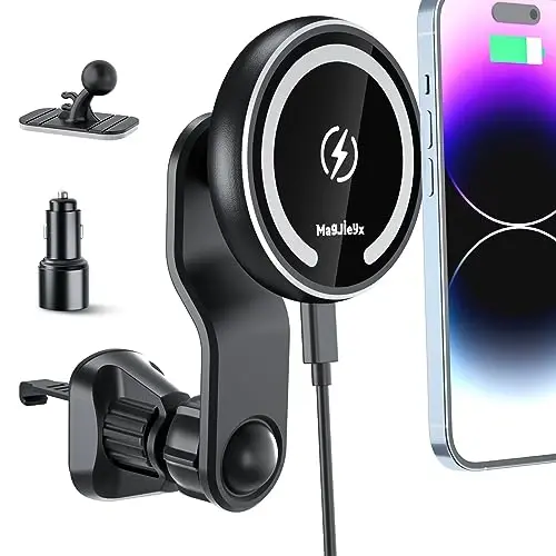 MAGJIEYX for Magsafe Car Mount Charger for Auto-Alignment Magnetic Wireless Charger iPhone 12/13/14/15/16Pro Max/Plus/Mini/Magsafe Case Air Vent and Dashboard Phone Holder with Fast 36W QC 3.0 Adapter - MAGJIEYX
