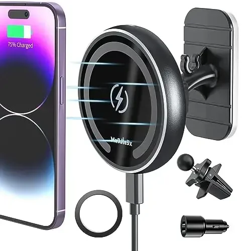 MAGJIEYX for Magsafe Car Mount Charger for Magnetic Wireless Charging for iPhone12/13/14/15/16Pro,Pro Max,Plus,Mini,Vent&Dashboard Strong Magnets Phone Holder with Fast 36W QC 3.0 Adapter(Dark Black) - MAGJIEYX