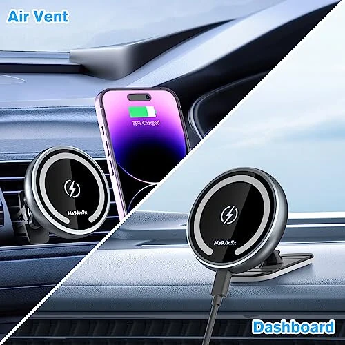 Magjieyx for Magsafe Car Mount Wireless Charger Magnetic Fast Charging Compatible with iPhone 15,14,13,12,Pro Max,Mini,Magsafe Case, Air Vent and Stick On Dashboard Car Phone Holder - MAGJIEYX (1)