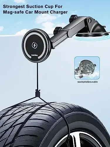 MAGJIEYX for Magnetic Magsafe Car Mount Charger, Wireless Car Charger with Fast Max 38W QC3.0Charging Adapter Retractable Phone Holder Fits iPhone16/15/14/13Plus/MagSafe Case,Dashboard/Vent/Windshield - 6