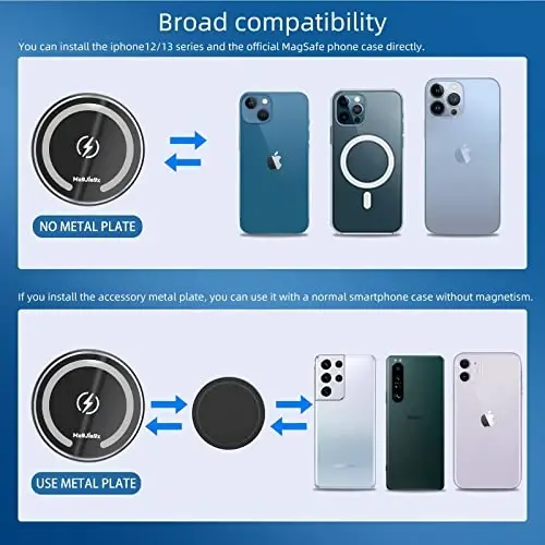 MAGJIEYX for Magsafe Car Mount Charger for Magnetic Wireless Charging for iPhone12/13/14/15/16Pro,Pro Max,Plus,Mini,Vent&Dashboard Strong Magnets Phone Holder with Fast 36W QC 3.0 Adapter(Dark Black) - 3