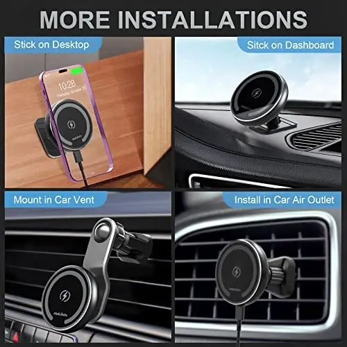 MAGJIEYX for Magsafe Car Mount Charger for Auto-Alignment Magnetic Wireless Charger iPhone 12/13/14/15/16Pro Max/Plus/Mini/Magsafe Case Air Vent and Dashboard Phone Holder with Fast 36W QC 3.0 Adapter - 2