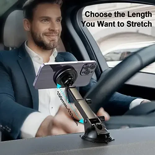 MAGJIEYX for Magnetic Magsafe Car Mount Charger, Wireless Car Charger with Fast Max 38W QC3.0Charging Adapter Retractable Phone Holder Fits iPhone16/15/14/13Plus/MagSafe Case,Dashboard/Vent/Windshield - 2