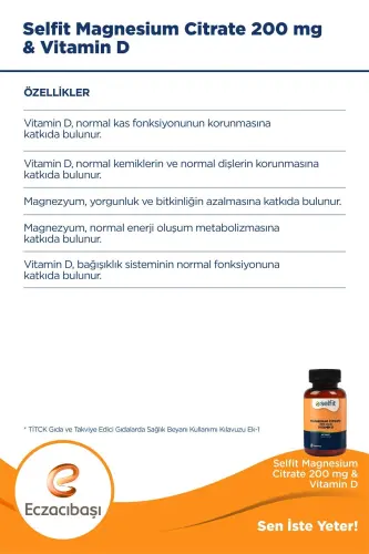 Magnesium Citrate 200 Mg & Vitamin D 60 Tablets - 5